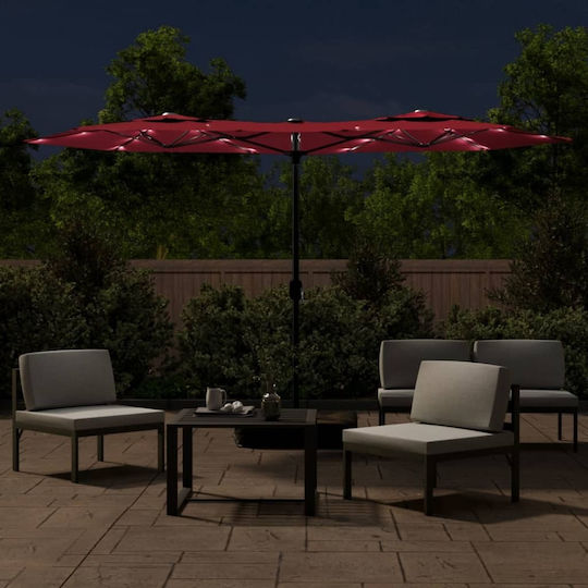 Umbrelă Rotundă Metalică Burgundy cu Bază de Susținere & Iluminare LED 3.16x1.45m 362973