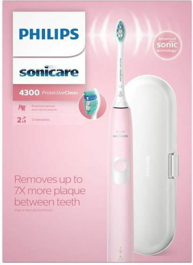 Philips Sonicare ProtectiveClean 4300 Electric Toothbrush with Timer, Pressure Sensor, and Travel Case Pink