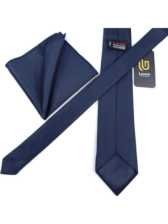 Legend Accessories Σετ Ανδρικής Γραβάτας Συνθετική Μονόχρωμη σε Navy Μπλε Χρώμα