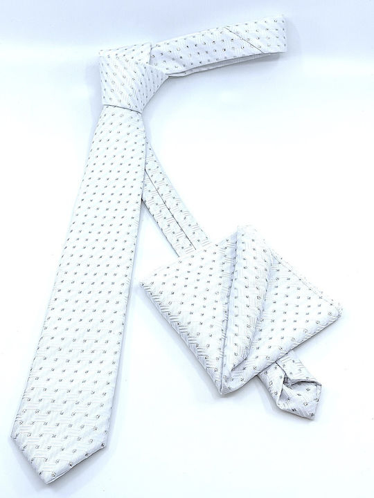 Legend Accessories Σετ Ανδρικής Γραβάτας με Σχέδια σε Λευκό Χρώμα