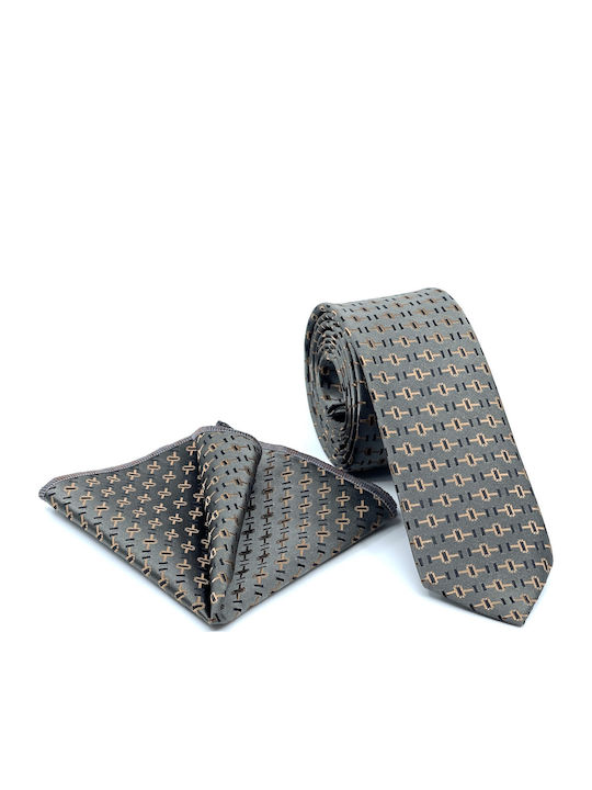 Legend Accessories Σετ Ανδρικής Γραβάτας με Σχέδια σε Γκρι Χρώμα Legend Accessories Σετ Ανδρικής Γραβάτας με Σχέδια σε Γκρι Χρώμα
