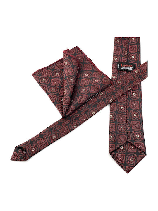 Legend Accessories Σετ Ανδρικής Γραβάτας με Σχέδια σε Μπορντό Χρώμα