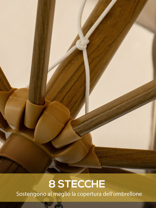 Circular Wooden Khaki Garden & Terrace Parasol Φ2.65xH2.355m