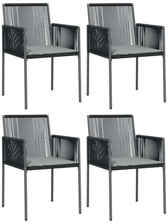 Καρέκλα Εξωτερικού Χώρου Rattan Μαύρη με Μαξιλάρι 4τμχ 54x60.5x83.5εκ.