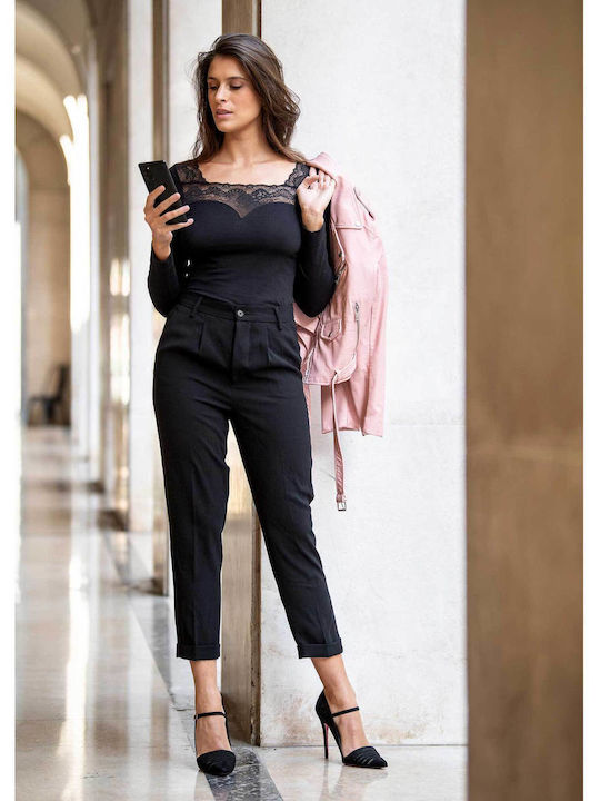 Women's Long Sleeve Cotton Turtleneck T-Shirt Black