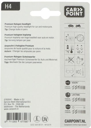 Carpoint Lampen Auto H4 Halogen Warmes Weiß 12V 1Stück