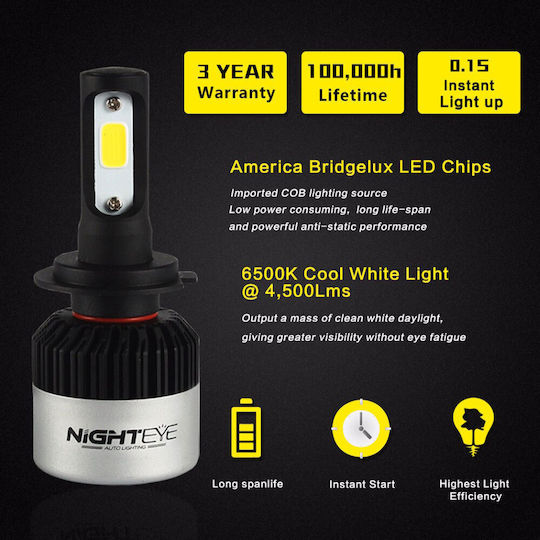 Nighteye Лампи Автомобила H1 / S2 LED 6500К Хладно бяло 12V / 24V 72W 2бр