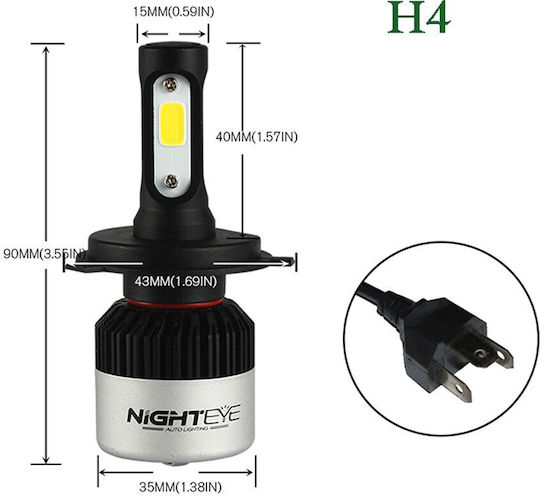 Nighteye Lamps Car H4 / S2 LED 6500K Cold White 12V / 24V 72W 2pcs