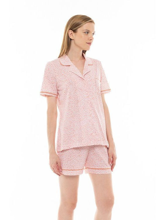 Pink Label Sommer Damen Pyjama-Set Orange