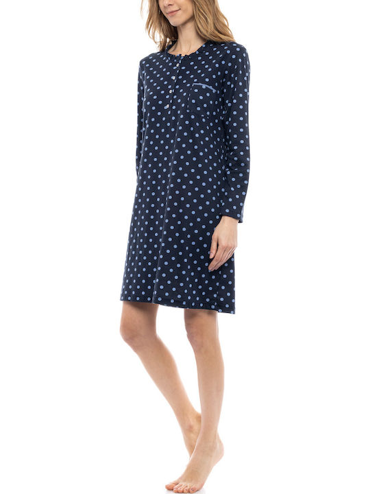 Pink Label Winter Damen Nachthemd Blau