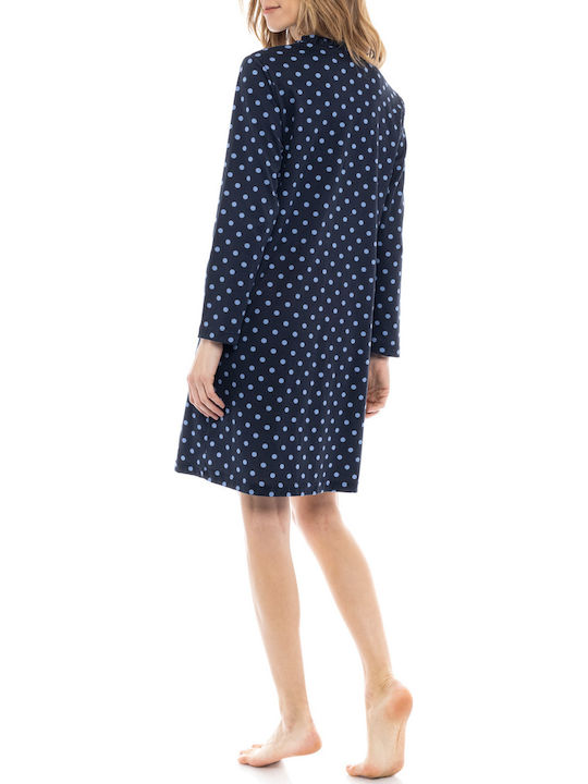 Pink Label Winter Damen Nachthemd Blau