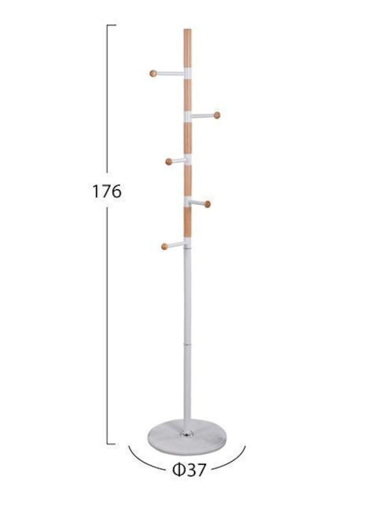 HomeMarkt Metallic Coat Rack White/ Natural 6 Positions Mercury 37x37x176cm