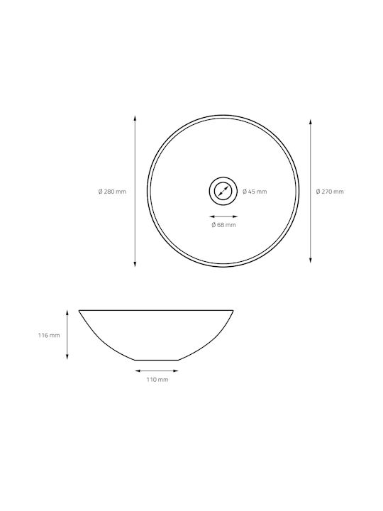 ML-Design Επικαθήμενος Νιπτήρας Κεραμικός 28x28x11.6cm Λευκός