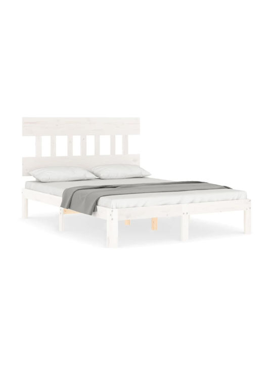 Double Bed Solid Wood with Slats White 140x200cm