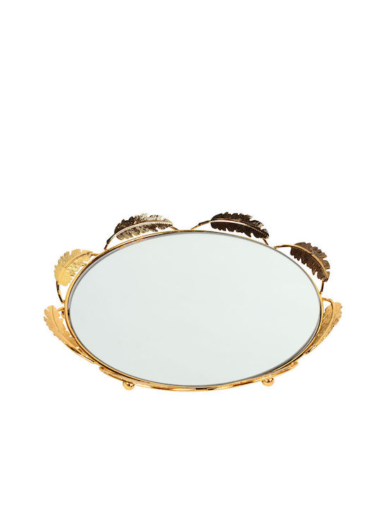 Keskor Metallic Oval Decorative Tray with Mirror Χρυσός 35x35x4cm