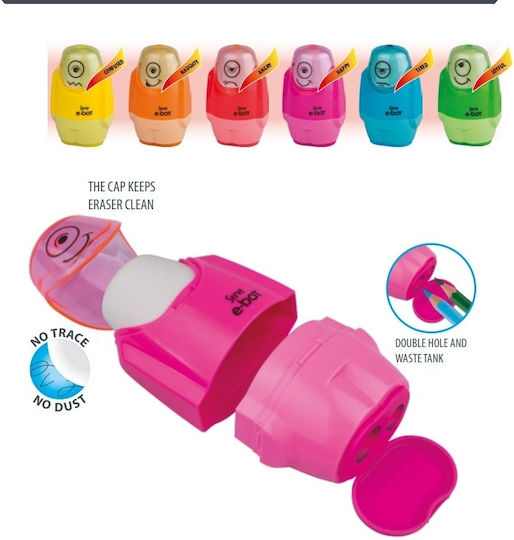 Serve Plastic Double Sharpener with Eraser (Μiscellaneous Colours) 1pcs