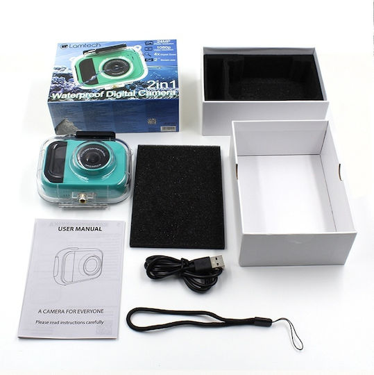 Lamtech 2in1 Action Camera Full HD (1080p) Underwater (with Case) with Screen 2" Green