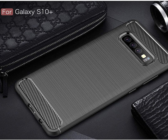 Techsuit Carbon Umschlag Rückseite Silikon Schwarz (Galaxy S10+)