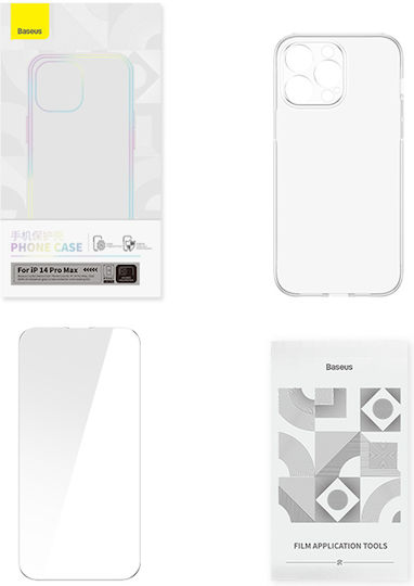 Baseus Back Cover Tempered Glass / Plastic / Silicon 1.33mm Set cu Geam Transparent (iPhone 14 Pro Max)