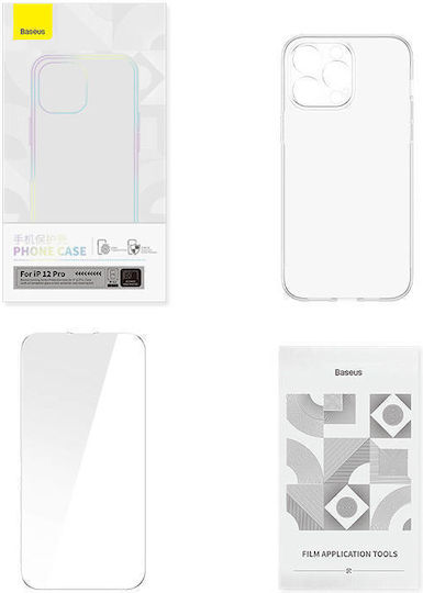 Baseus Umschlag Rückseite Silikon Set mit Glas Transparent (iPhone 12 / 12 Pro)
