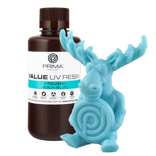 PrimaCreator Value UV / DLP Tough Смола за 3D Принтер Aqua Blue 500мл (PV-RT-B405-0500-AB)
