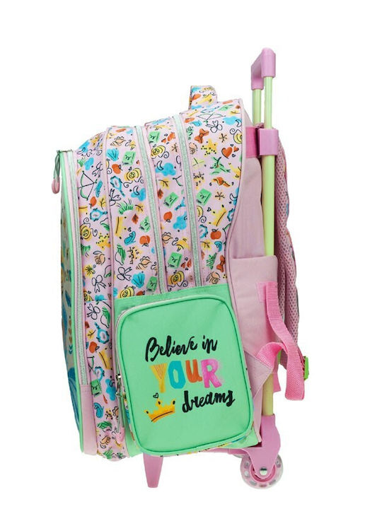 Gim Princess Summer Fun School Bag Trolley Elementary, Elementary Multicolour with Water Bottle Holder 27Liters
