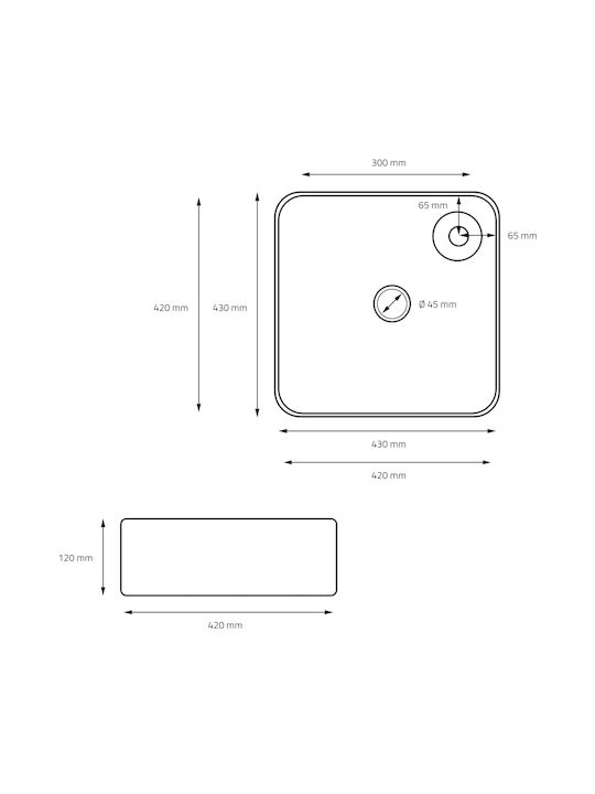 ML-Design Επικαθήμενος Νιπτήρας Κεραμικός 43x43x12cm Μαύρος