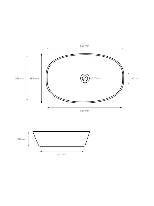 ML-Design Επικαθήμενος Νιπτήρας Κεραμικός 60.5x38.5x14cm Μαύρος