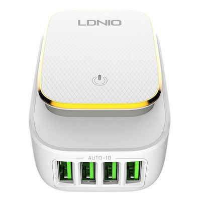 Ldnio Charger with 4 USB-A Ports and Cable Lightning Whites (A4405)