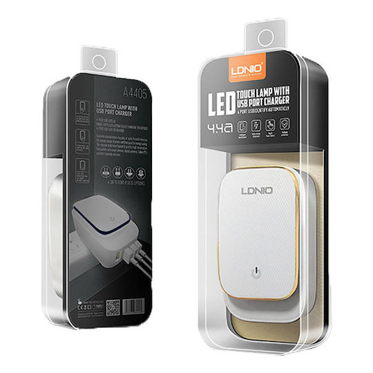 Ldnio Φορτιστής με 4 Θύρες USB-A και Καλώδιο Lightning Λευκός (A4405)