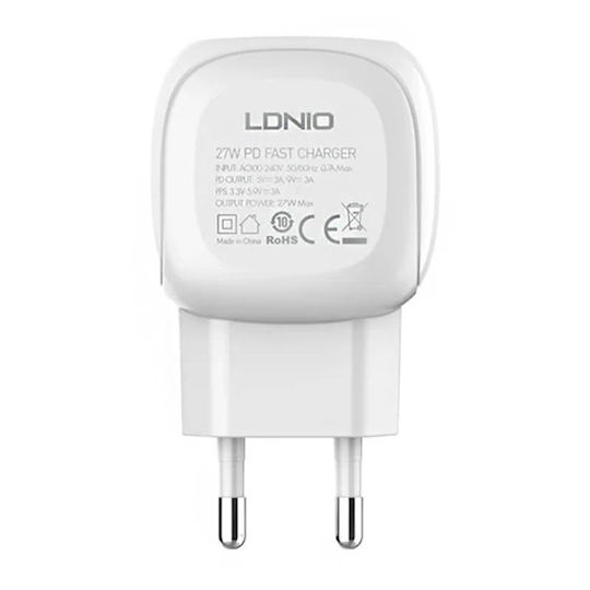 Ldnio Charger with USB-C Port and Cable USB-C - USB-C 27W Whites (A1206C)
