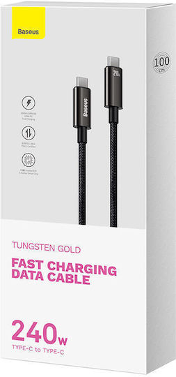 Baseus Tungsten Gold Braided USB 2.0 Cable USB-C Male - USB-C 240W PD Black 1m CAWJ040001
