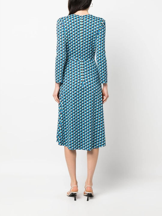 Diane Von Furstenberg Summer Midi Dress Draped Blue