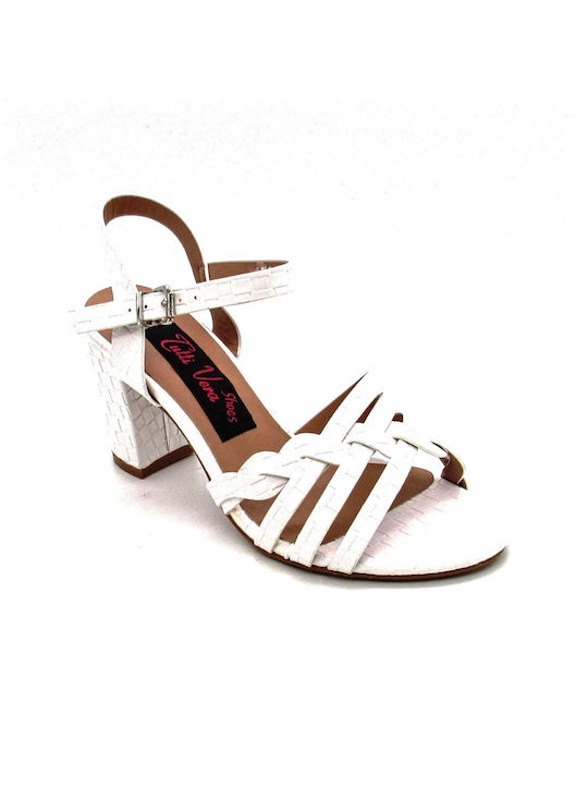 Super Mode Platform Women's Sandals with Ankle Strap White with Chunky Medium Heel