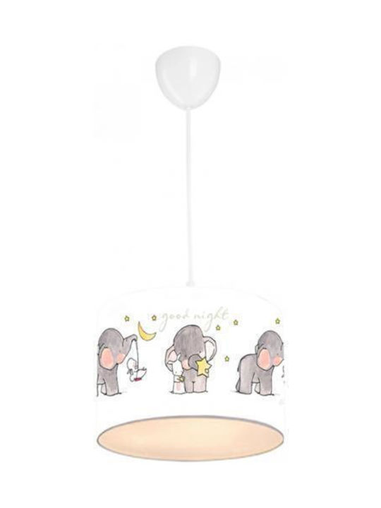 Pakketo Kids Fabric Single Ceiling Light E27 Elephants Good Night White 24x70cm