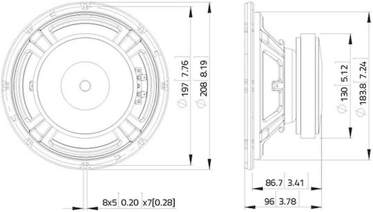 Hifonics Tieftöner Lautsprecher Lavoce WSF081.82 8" Widerstand 8Ω