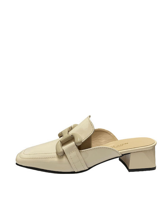 Wall Street Mules mit Chunky Hoch Absatz in Beige Farbe