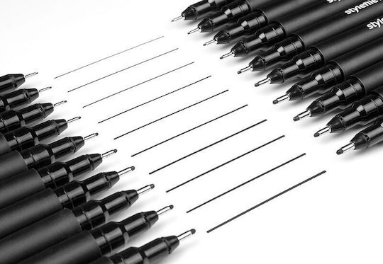 Stylefile Marker Μαρκαδόροι Σχεδίου Μαύροι Σετ 10τμχ