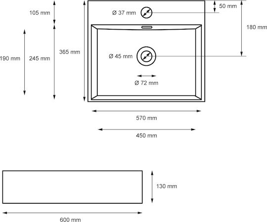 ML-Design Wall Mounted Wall-mounted Sink Ceramic 60x36.5x13cm Black