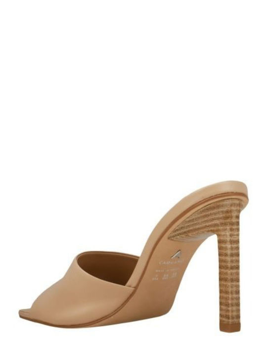 Mestico Mules with Thin High Heel in Beige Color