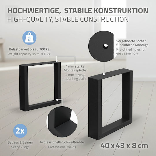 ECD Germany Metallisches Möbelbein 2 Stück Für Tisch / Beistelltisch 40x43cm Schwarze