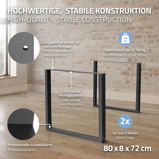 ECD Germany Metallisches Möbelbein Für Tisch / Beistelltisch / Büro 80x72cm Graue