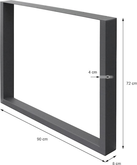 ECD Germany Picior Metalic Mobilier 2 Bucăți Potrivit Pentru Masă / Măsuță / Birou 90x72cm Gri