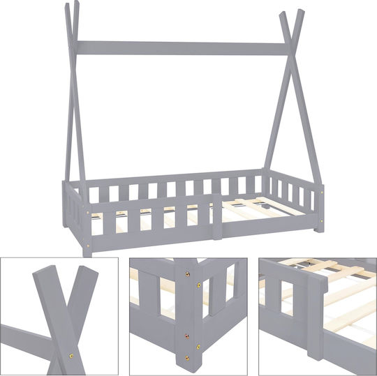 Παιδικό Κρεβάτι Montessori Μονό Γκρι για Στρώμα 70x140cm