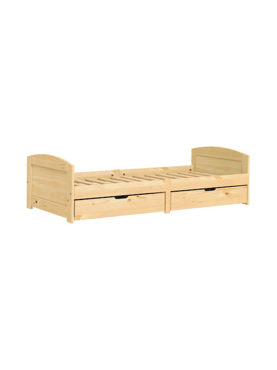 Irun Kids Bed Single with Storage Space Solid Pine Wood for Mattress 90x200cm