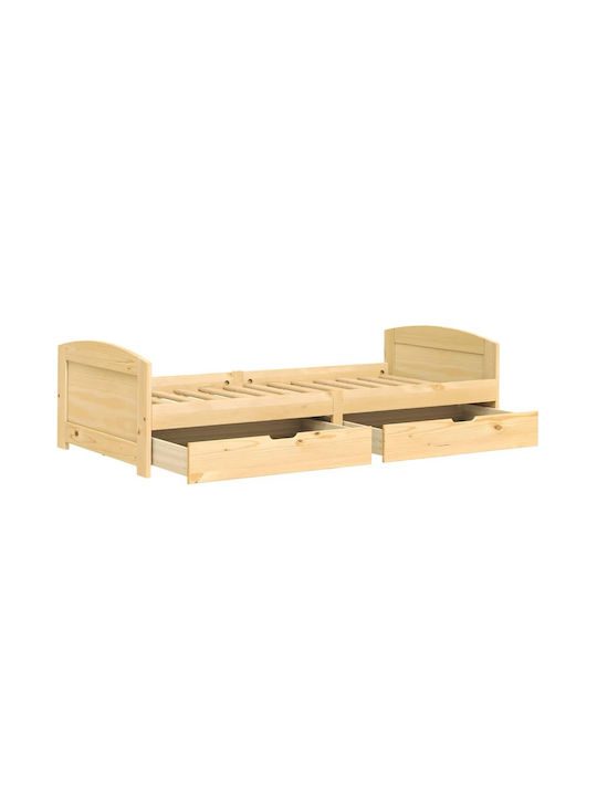 Irun Kids Bed Single with Storage Space Solid Pine Wood for Mattress 90x200cm
