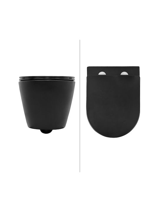 ECD Germany Toaletă montată pe perete Fără margine cu sistem de descărcare cu Capac Duroplast Închidere lentă Neagră ECD Germany Toaletă montată pe perete Fără margine cu sistem de descărcare cu Capac Duroplast Închidere lentă Neagră