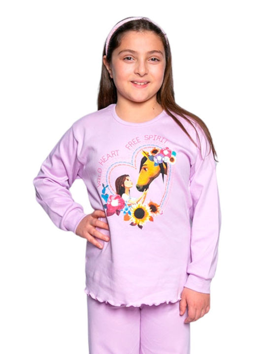 Nina Club Set Top & Bottom Kids Winter Cotton Pyjamas Lilac