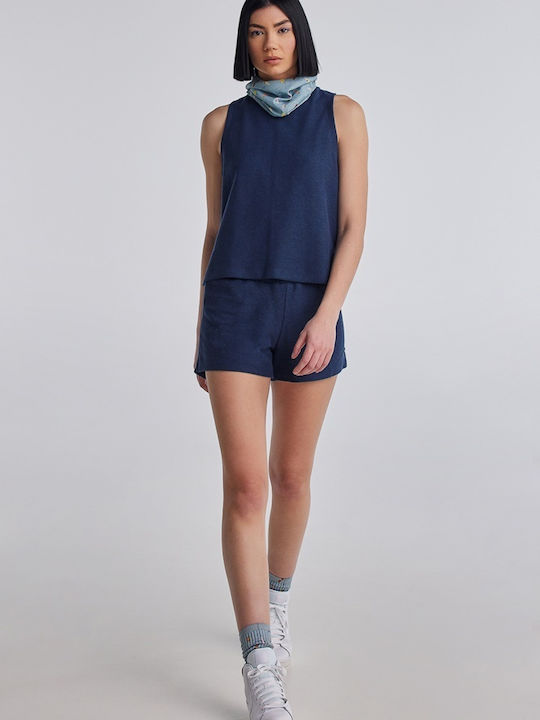 Women's Summer Blouse Cotton Sleeveless Navy Blue