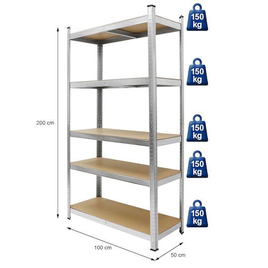 ECD Germany Ραφιέρα Dexion Γαλβανιζέ 100x50x200εκ. με 5 Ράφια Συνολικής Αντοχής 750kg